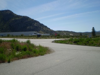 Parking off Highway 97 at Tuc El Nuit Drive, Kettle Valley Railway Oliver to Osoyoos Lake, 2011-06.